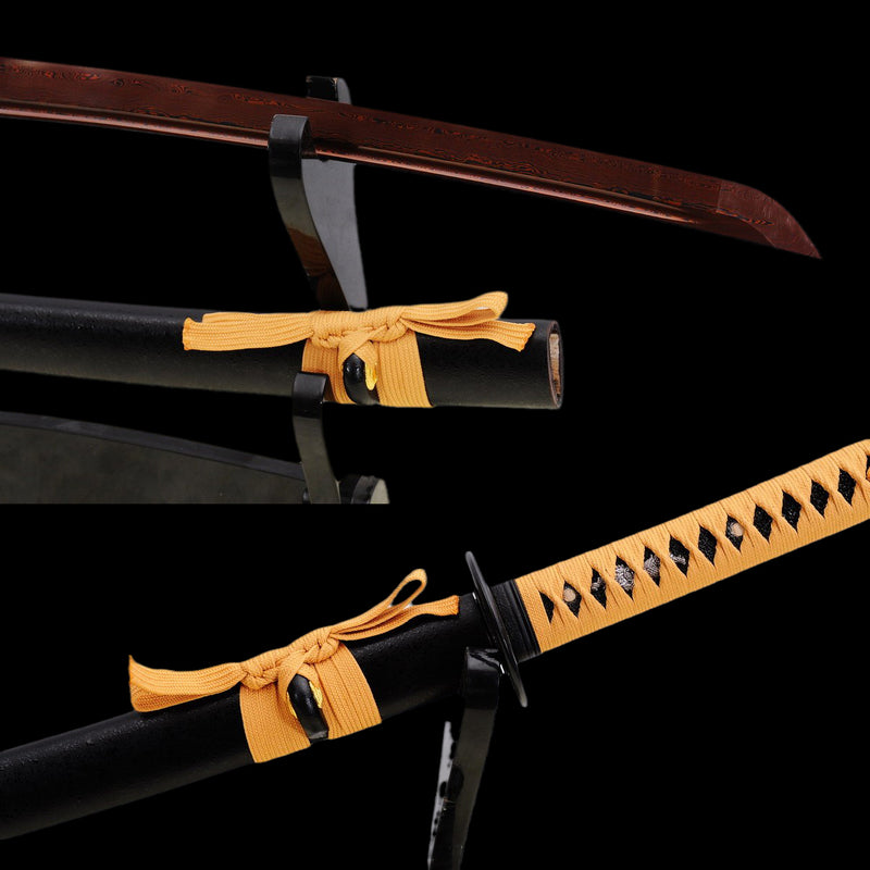Hand Forged Japanese Wakizashi Sword Folded Steel Reddish Black Blade  