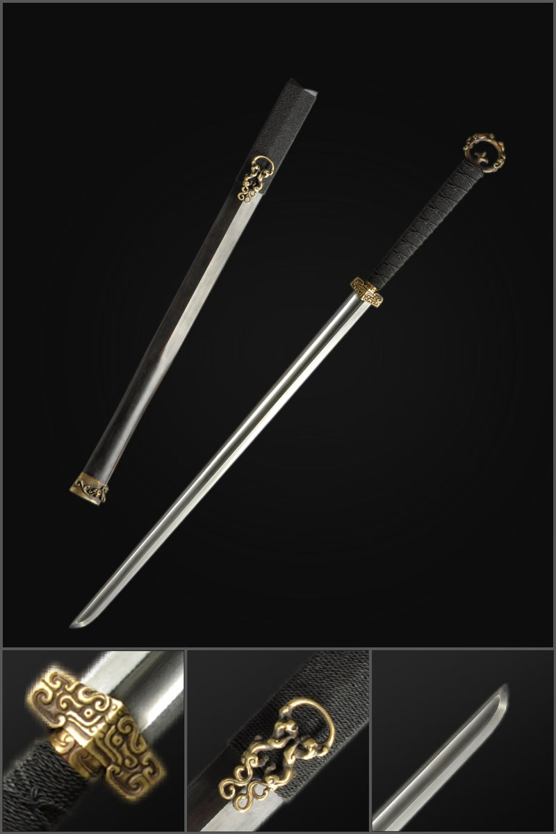 Handmade Chinese Sword Ring-Pommel Sword Straight Blade Dao Folded Ste 