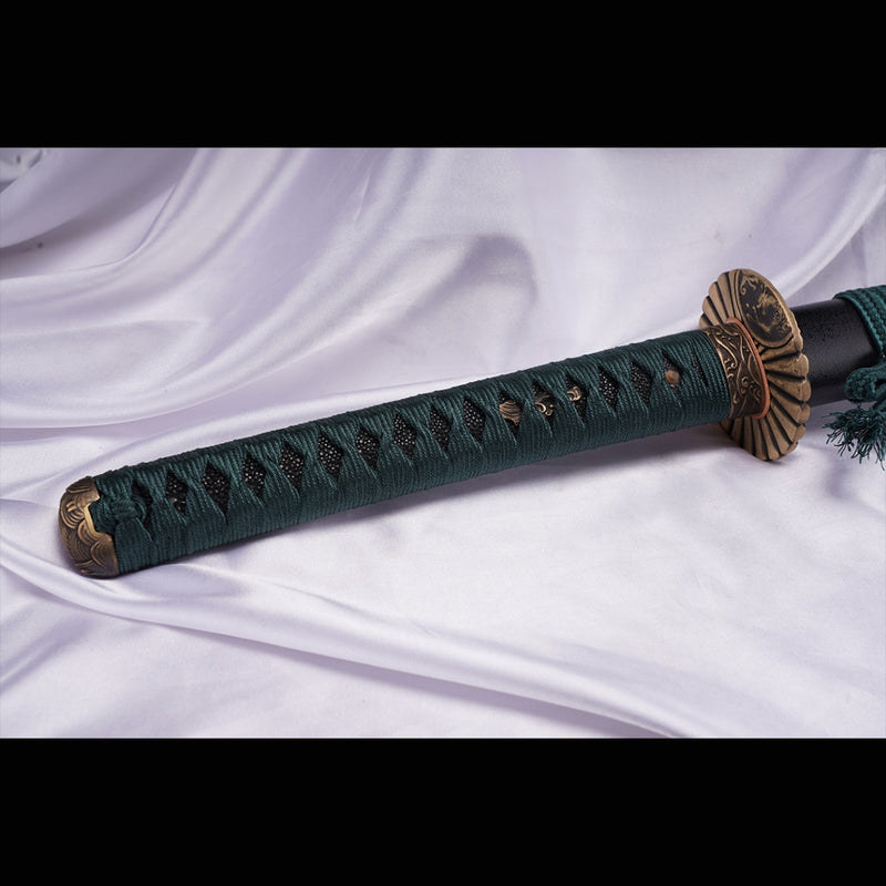 Handgeschmiedetes japanisches Samurai-Katana-Schwert Mangan-Stahl-Klinge Ton-gehärtetes Messing Tsuba - COOLKATANA 