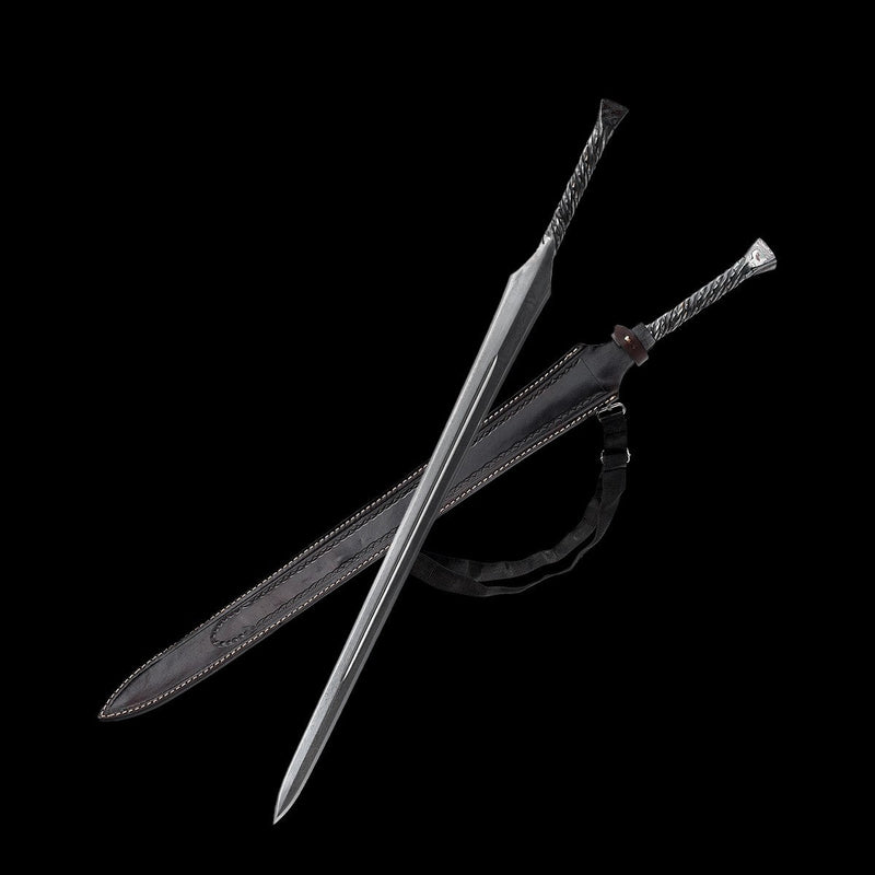 Hand Forged European Sword Spear Sword Folded Steel Black Leather Scab 