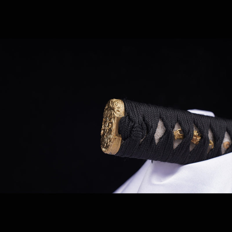 Hand Forged Japanese Tanto Sword Short Sword T10 Steel Clay Tempered Copper Tsuba 