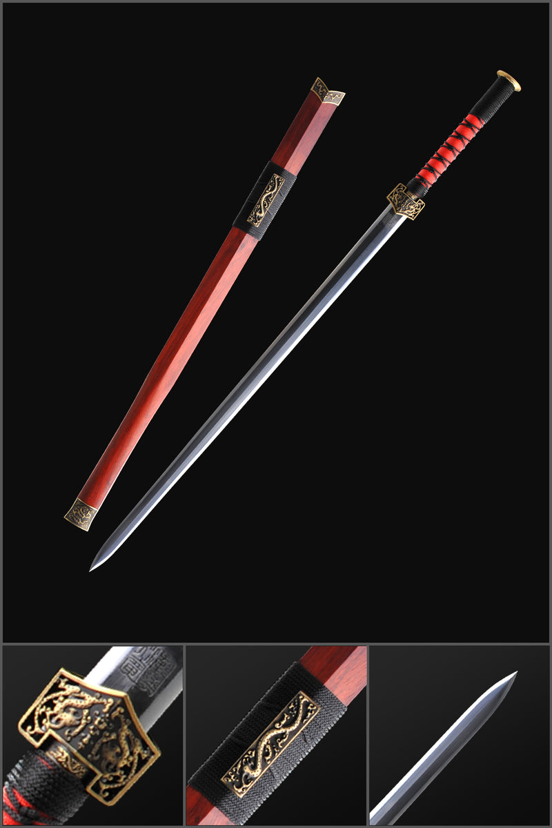 Handmade Chinese Sword Double Dragon Han Jian Folded Steel Eight-Sides 