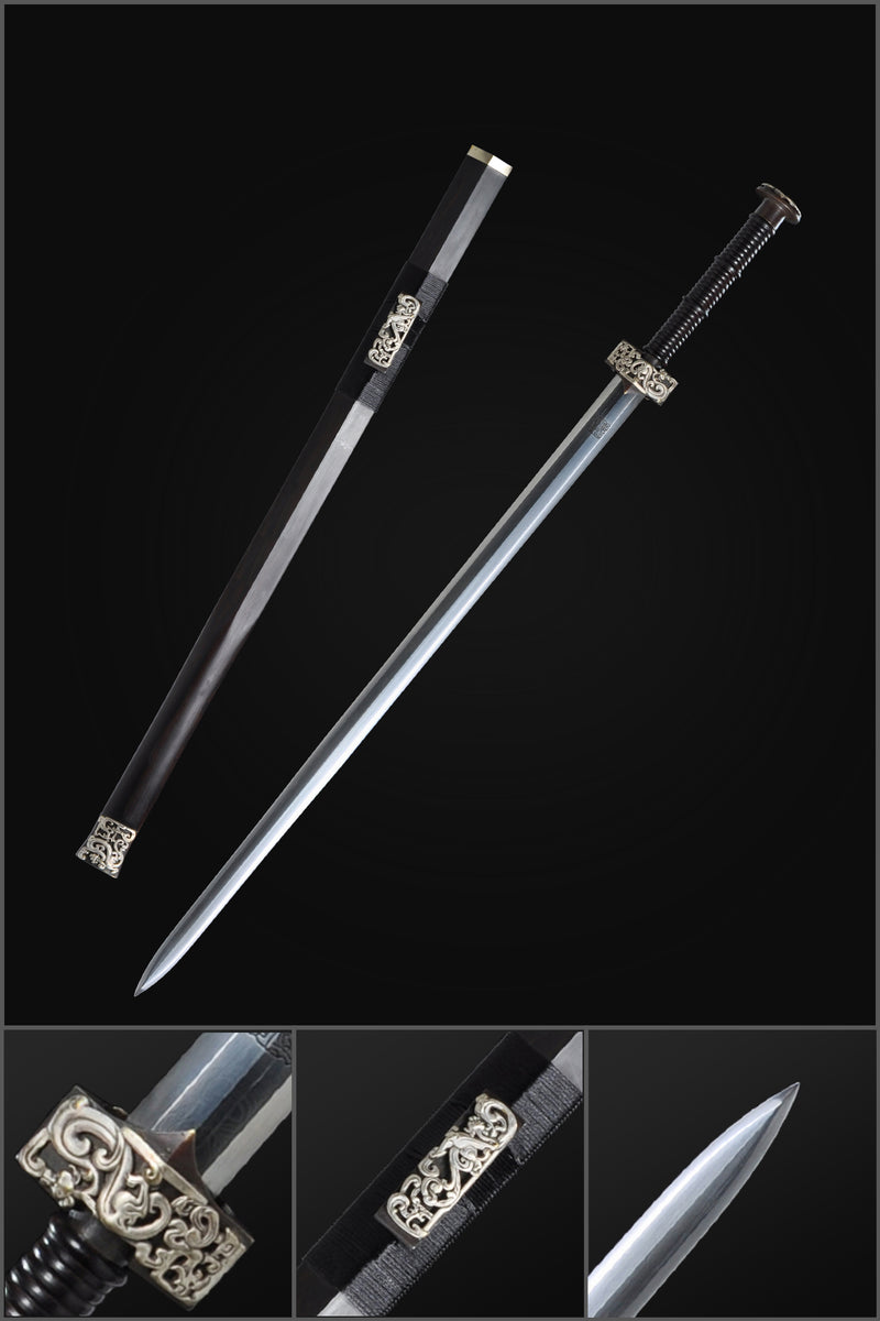 Handmade Chinese Sword Silver Dragon Han Jian Folded Steel Eight-sided 