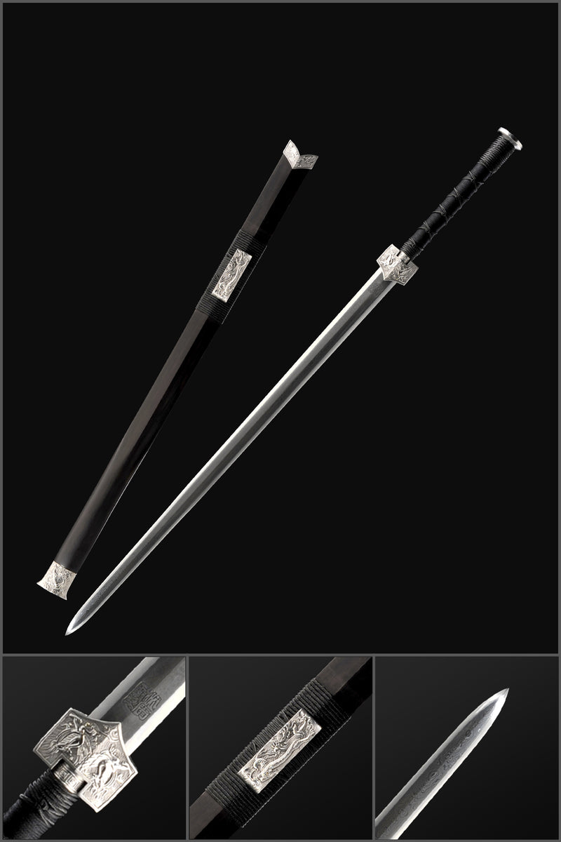 Handmade Chinese Sword Four-Holy-Animal Han Jian Folded Steel Eight-Si 