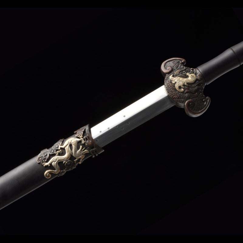 Handmade Chinese Sword Four-Holy-Animal Sword Folded Steel Blade Ebony 