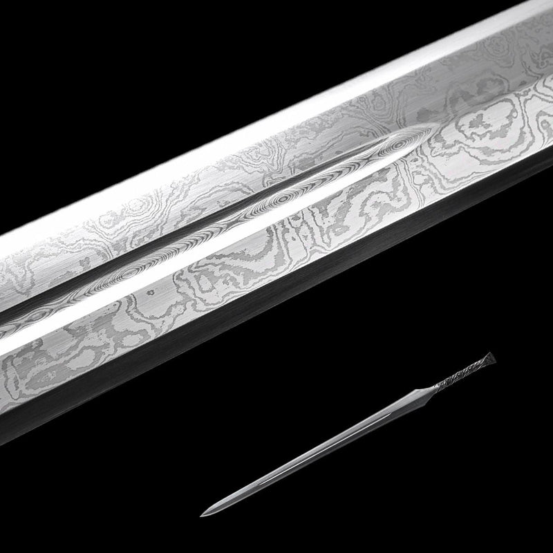 Hand Forged European Sword Spear Sword Folded Steel Black Leather Scab 