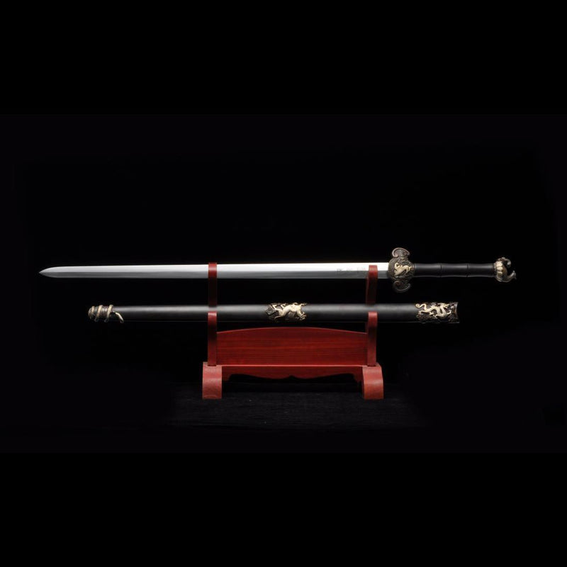 Handmade Chinese Sword Four-Holy-Animal Sword Folded Steel Blade Ebony 