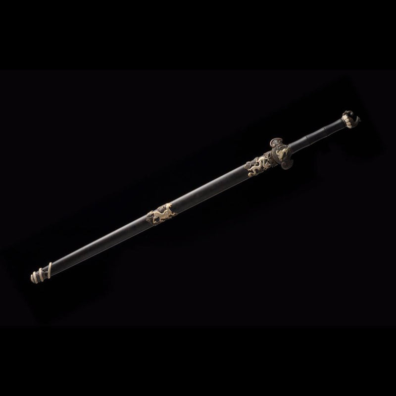 Handmade Chinese Sword Four-Holy-Animal Sword Folded Steel Blade Ebony 