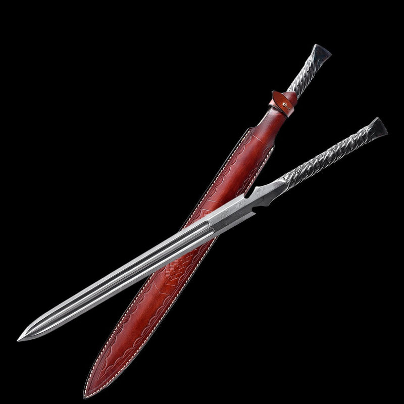 Hand Forged European Sword Spear Sword Folded Steel Red Leather Scabba 