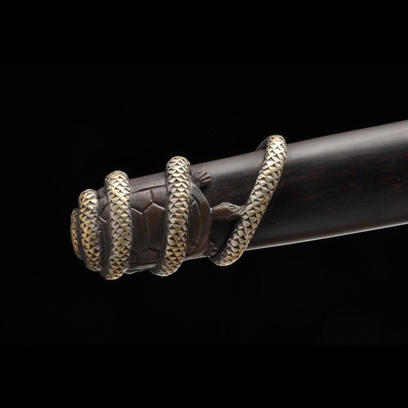 Handmade Chinese Sword Four-Holy-Animal Sword Folded Steel Blade Ebony 