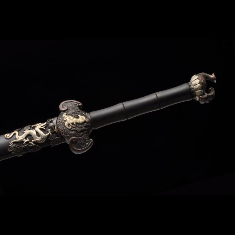 Handmade Chinese Sword Four-Holy-Animal Sword Folded Steel Blade Ebony 