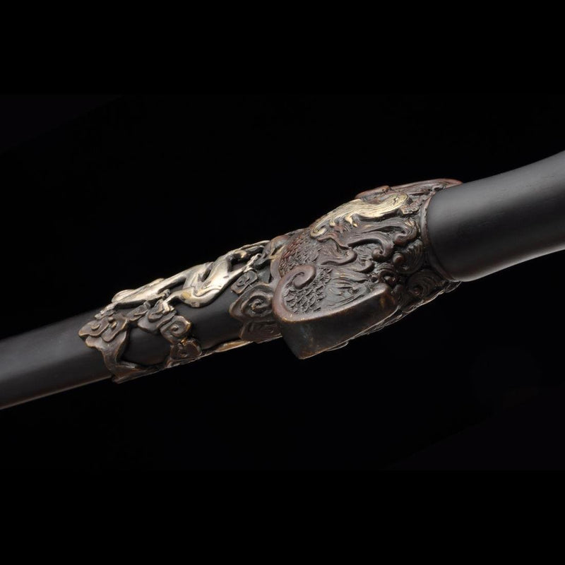 Handmade Chinese Sword Four-Holy-Animal Sword Folded Steel Blade Ebony 
