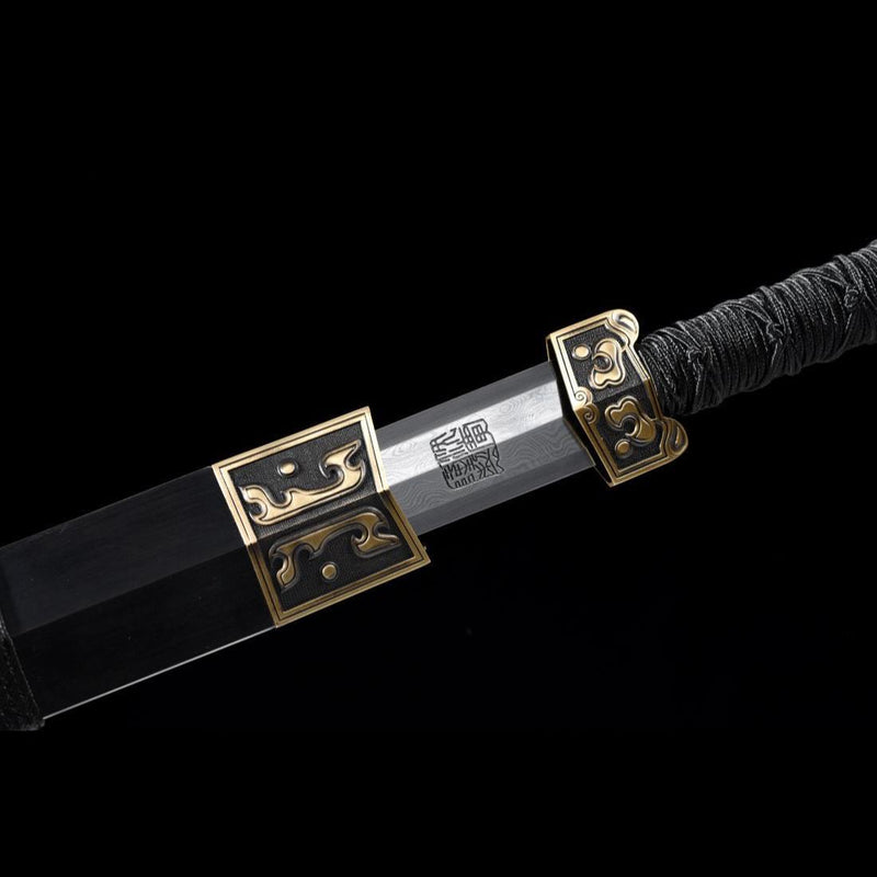 Handgefertigtes chinesisches Schwert Moire Han Jian Gefalteter Stahl Achtseitige Klinge Ebenholzscheide - COOLKATANA 