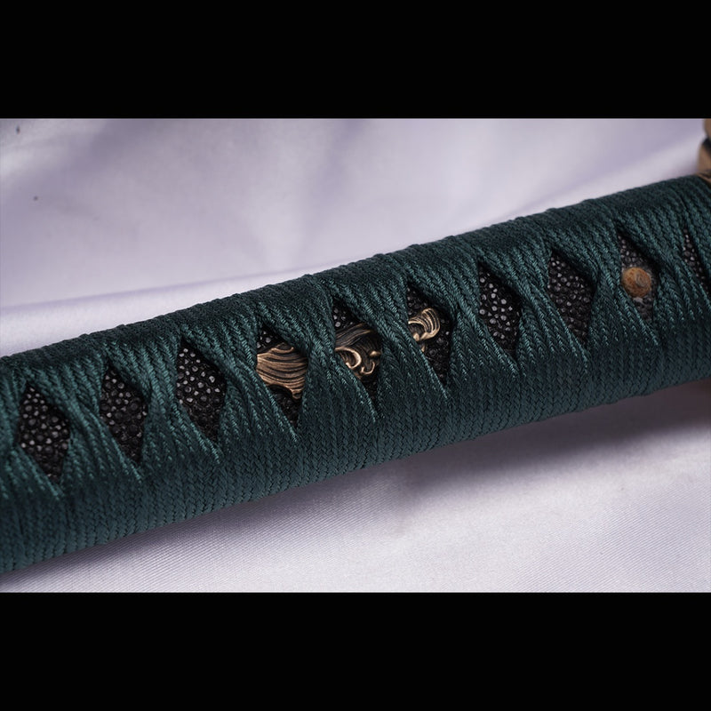 Handgeschmiedetes japanisches Samurai-Katana-Schwert Mangan-Stahl-Klinge Ton-gehärtetes Messing Tsuba - COOLKATANA 