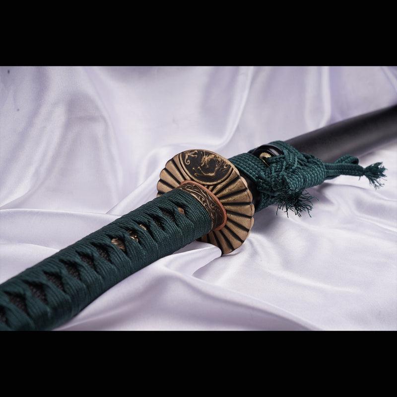 Handgeschmiedetes japanisches Samurai-Katana-Schwert Mangan-Stahl-Klinge Ton-gehärtetes Messing Tsuba - COOLKATANA 