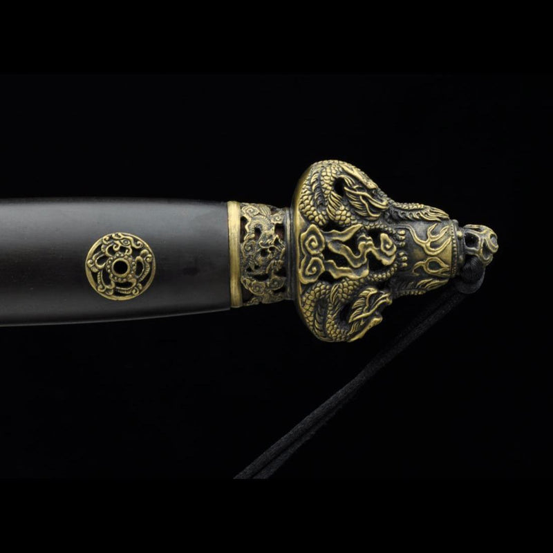 Handgefertigtes chinesisches Schwert Nine Dragon Jian gefaltete Stahlklinge Tamron Figur Ebenholzscheide - COOLKATANA 