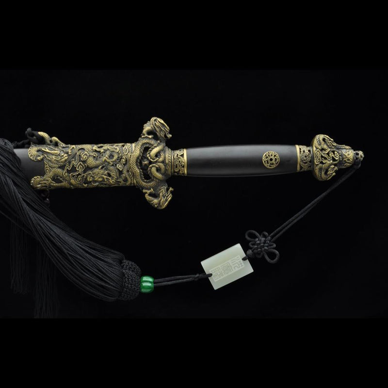 Handgefertigtes chinesisches Schwert Nine Dragon Jian gefaltete Stahlklinge Tamron Figur Ebenholzscheide - COOLKATANA 