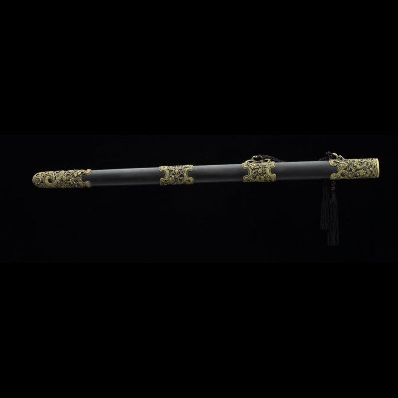 Handgefertigtes chinesisches Schwert Nine Dragon Jian gefaltete Stahlklinge Tamron Figur Ebenholzscheide - COOLKATANA 