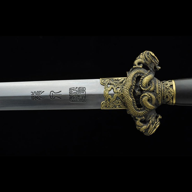 Handgefertigtes chinesisches Schwert Nine Dragon Jian gefaltete Stahlklinge Tamron Figur Ebenholzscheide - COOLKATANA 