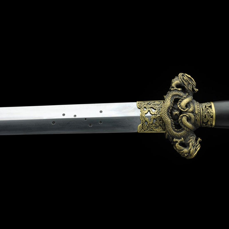 Handgefertigtes chinesisches Schwert Nine Dragon Jian gefaltete Stahlklinge Tamron Figur Ebenholzscheide - COOLKATANA 