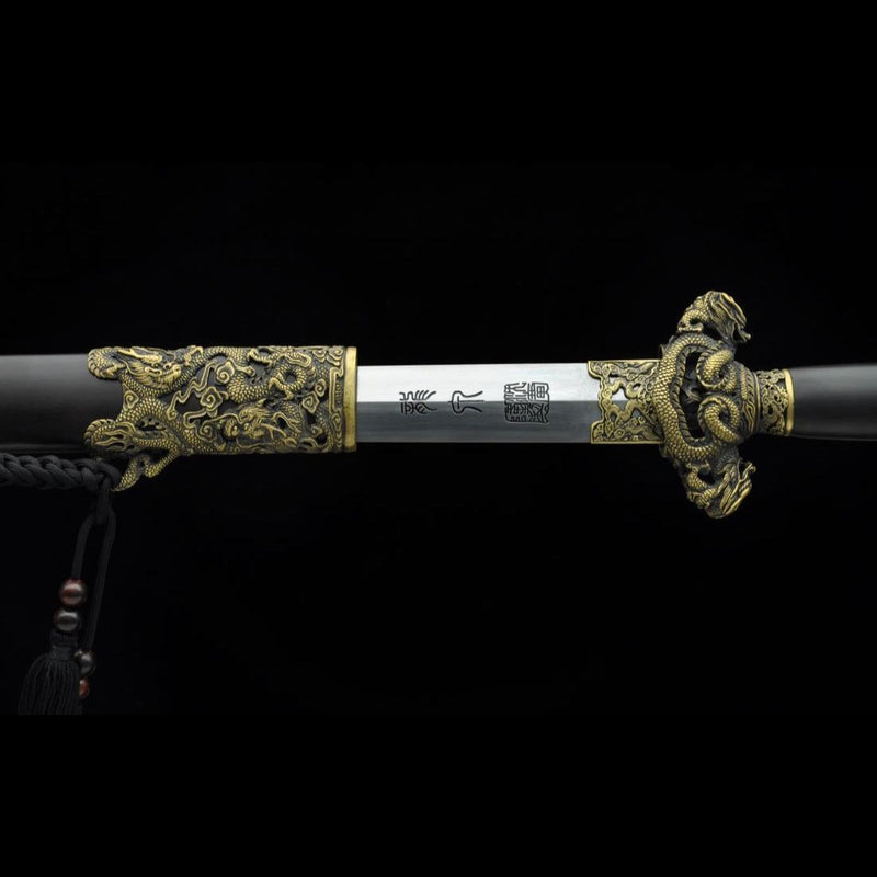Handgefertigtes chinesisches Schwert Nine Dragon Jian gefaltete Stahlklinge Tamron Figur Ebenholzscheide - COOLKATANA 