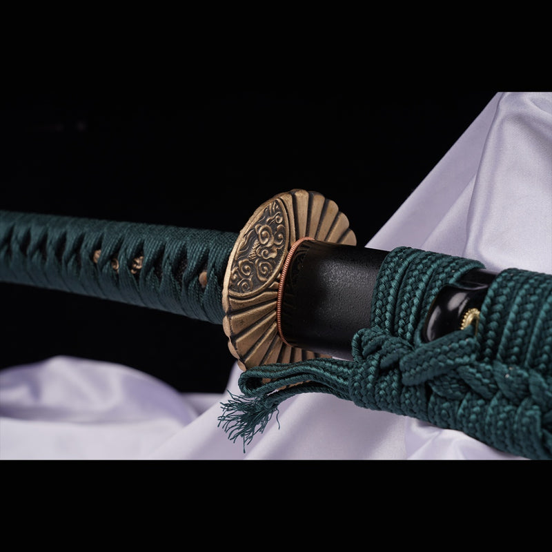 Handgeschmiedetes japanisches Samurai-Katana-Schwert Mangan-Stahl-Klinge Ton-gehärtetes Messing Tsuba - COOLKATANA 