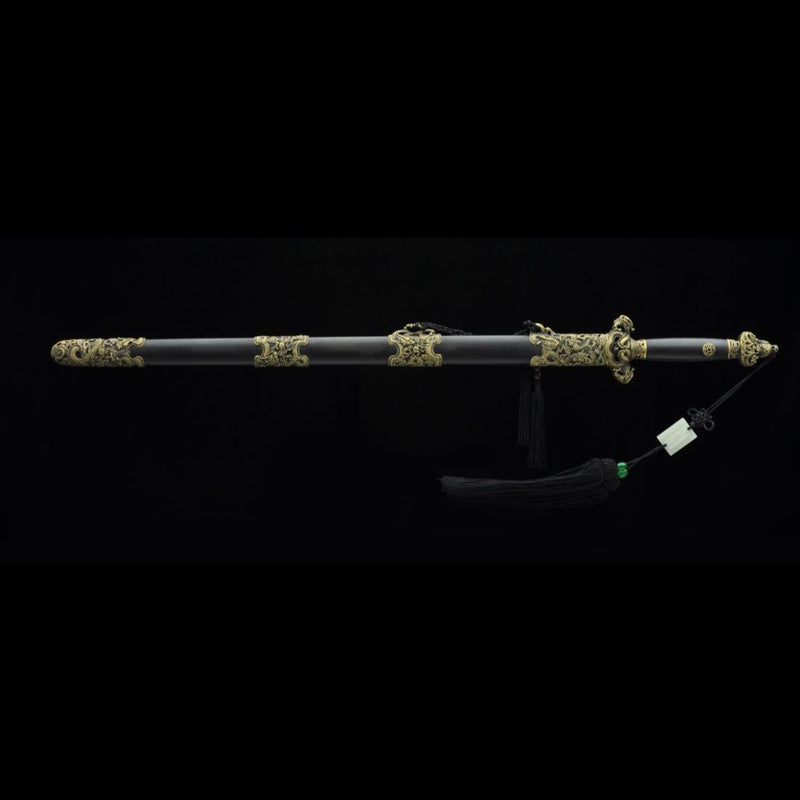 Handgefertigtes chinesisches Schwert Nine Dragon Jian gefaltete Stahlklinge Tamron Figur Ebenholzscheide - COOLKATANA 