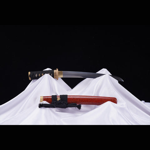 Hand Forged Japanese Tanto Sword Short Sword T10 Steel Clay Tempered Copper Tsuba-COOLKATANA-ZS-0091-U