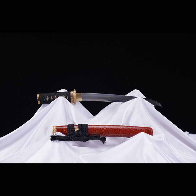 Hand Forged Japanese Tanto Sword Short Sword T10 Steel Clay Tempered Copper Tsuba 