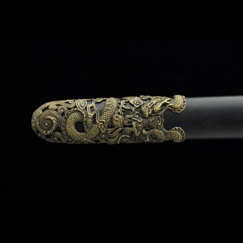 Handgefertigtes chinesisches Schwert Nine Dragon Jian gefaltete Stahlklinge Tamron Figur Ebenholzscheide - COOLKATANA 