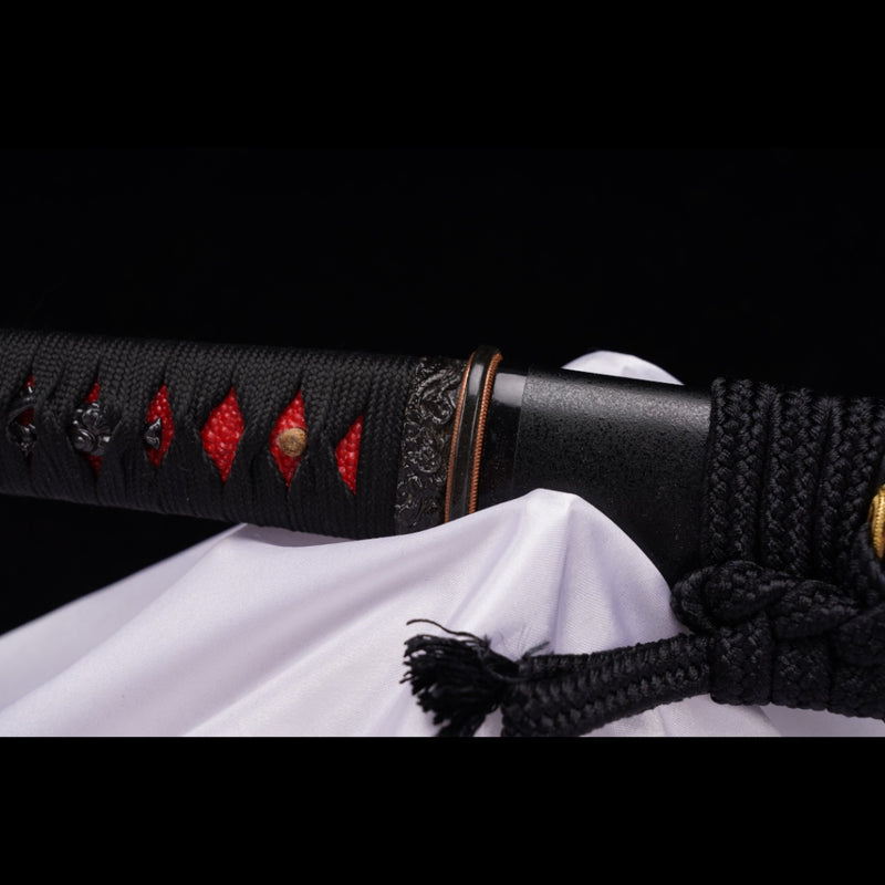 Hand Forged Japanese Wakizashi Sword T10 Steel Clay Tempered Brass Tsu 