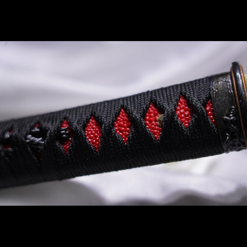 Hand Forged Japanese Wakizashi Sword T10 Steel Clay Tempered Brass Tsu 