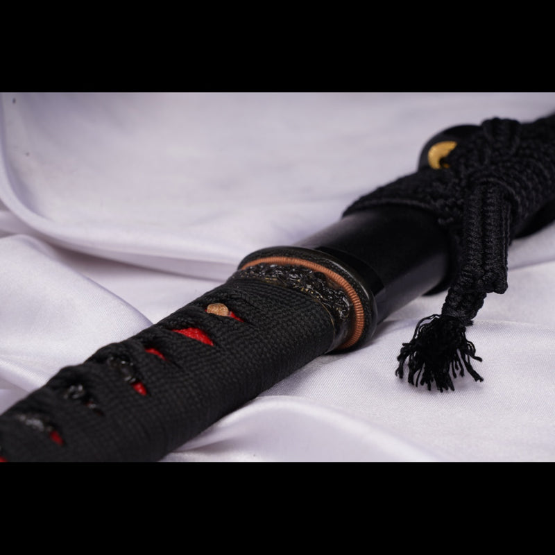 Hand Forged Japanese Wakizashi Sword T10 Steel Clay Tempered Brass Tsu 