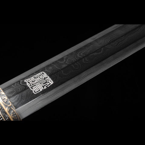 Handmade Chinese Sword Hanyi Jian Folded Steel Blade The Eight-sided Blade Ebony Scabbard-COOLKATANA-SL-7092-U