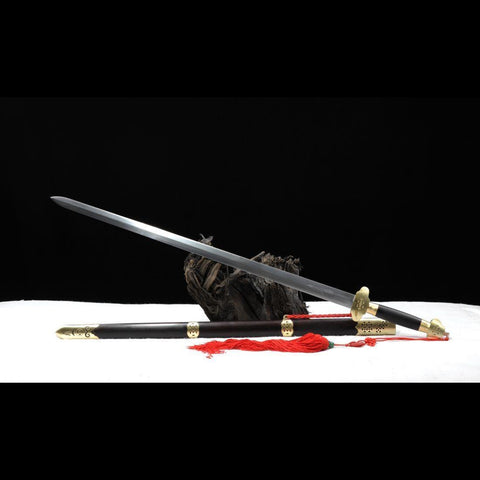 Handmade Chinese Swords Work Cloth Sword Folded Steel Blade Ebony Scabbard-COOLKATANA-SL-3070-U