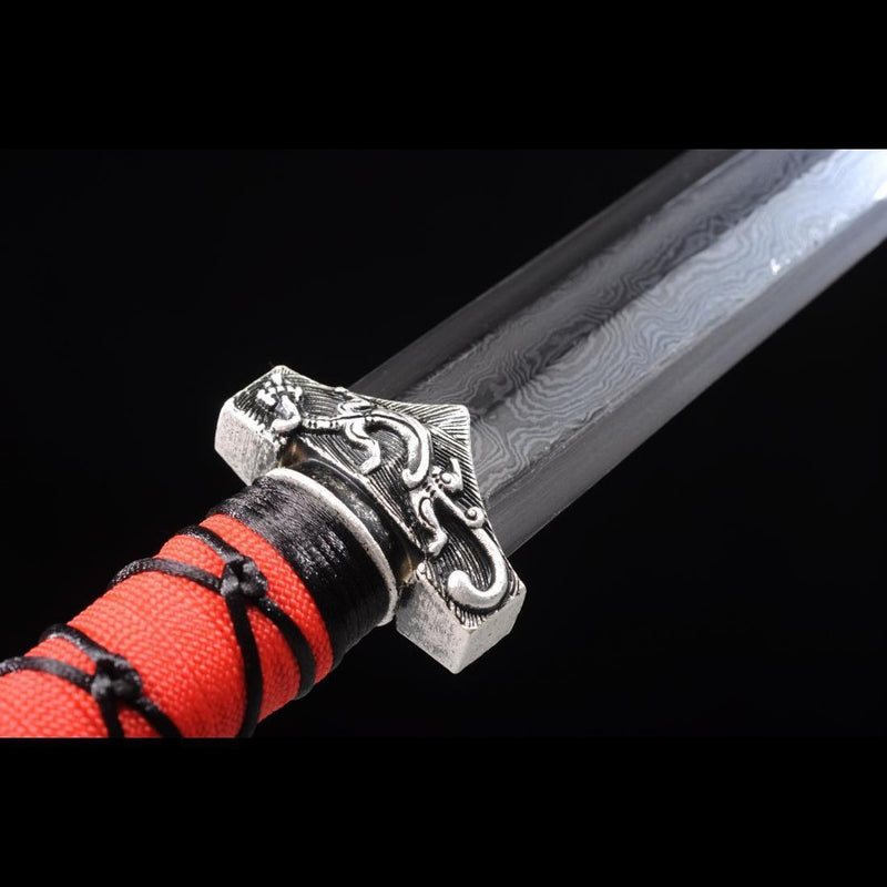 Handmade Chinese Sword Little Red Dragon Han Jian Short Sword Folded S 