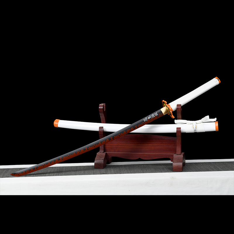 1095 High Carbon Steel White Demon Slayer Kyojuro Rengoku sword Nichirin Katana Sword 