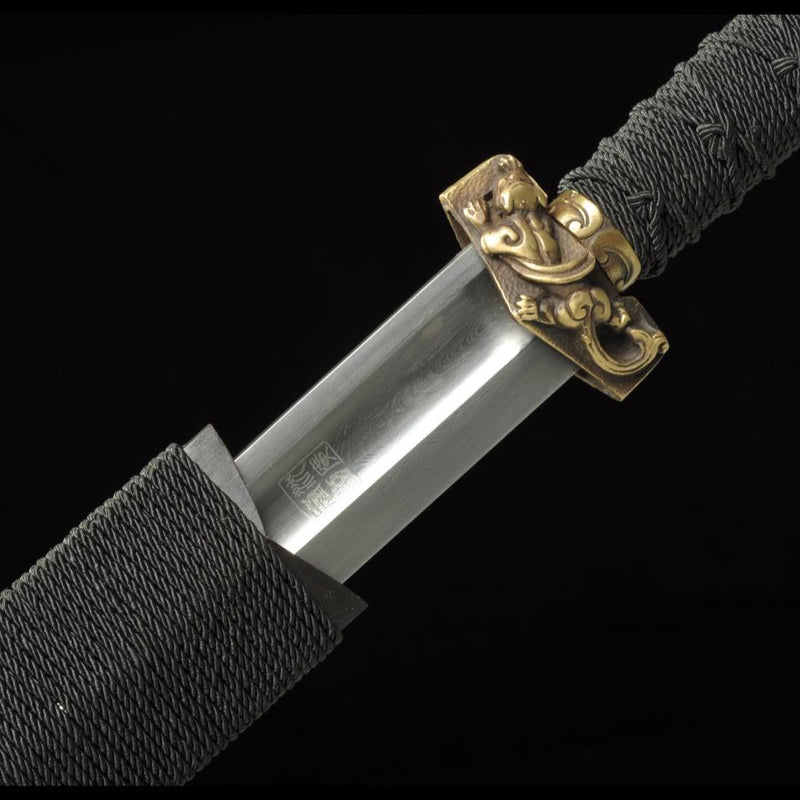 Handmade Chinese Sword Ring-Pommel Sword Straight Blade Dao Folded Ste 