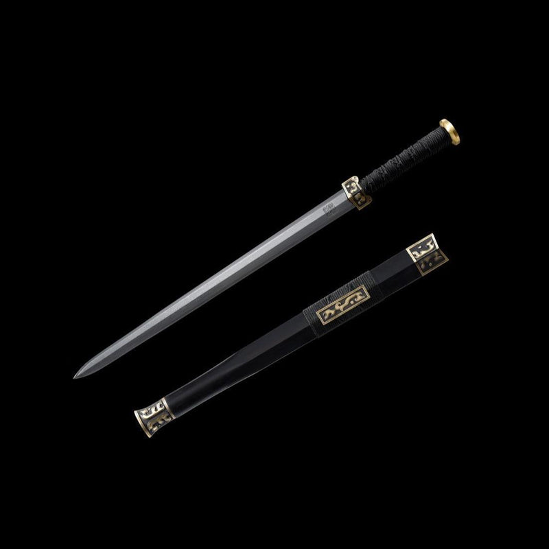 Handgefertigtes chinesisches Schwert Moire Han Jian Gefalteter Stahl Achtseitige Klinge Ebenholzscheide - COOLKATANA 
