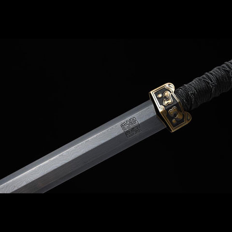Handmade Chinese Sword Moire Han Jian Folded steel Eight-sided Blade Ebony Scabbard-COOLKATANA-SL-6060-U