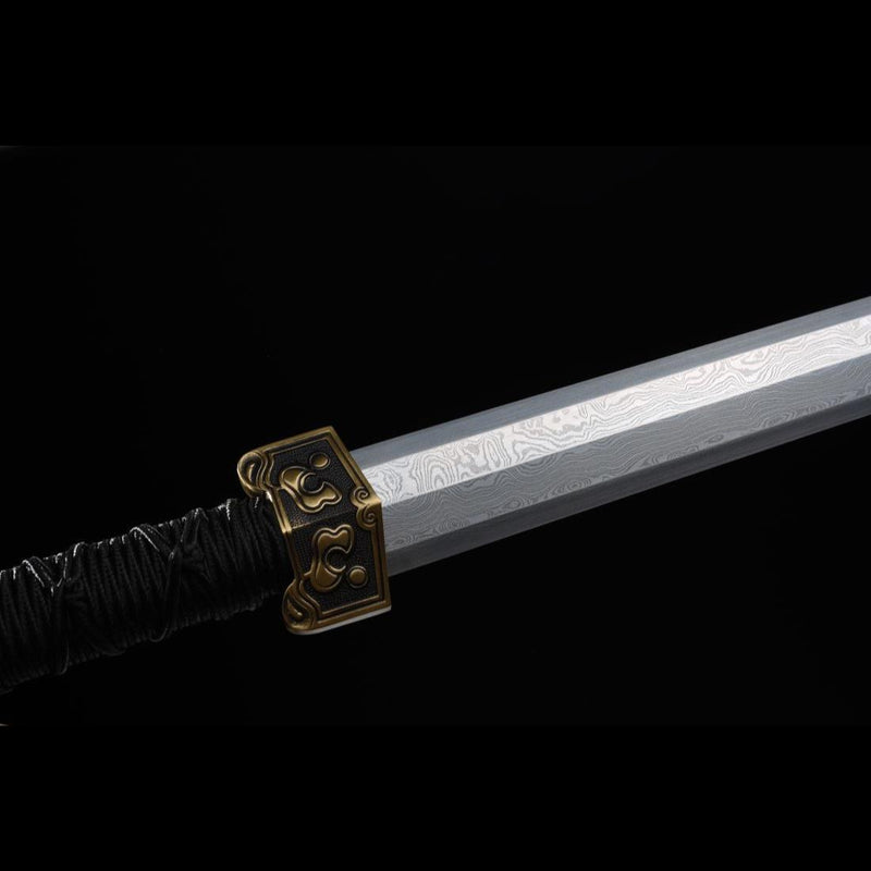 Handgefertigtes chinesisches Schwert Moire Han Jian Gefalteter Stahl Achtseitige Klinge Ebenholzscheide - COOLKATANA 