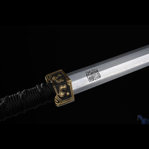 Handmade Chinese Sword Moire Han Jian Folded steel Eight-sided Blade Ebony Scabbard-COOLKATANA-SL-6060-U