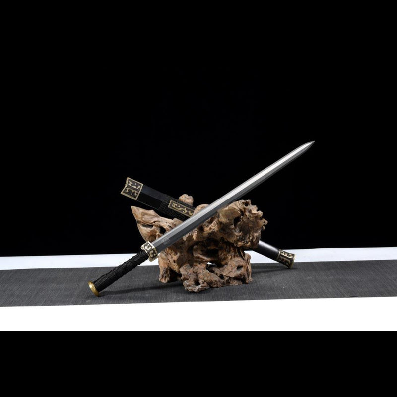 Handgefertigtes chinesisches Schwert Moire Han Jian Gefalteter Stahl Achtseitige Klinge Ebenholzscheide - COOLKATANA 