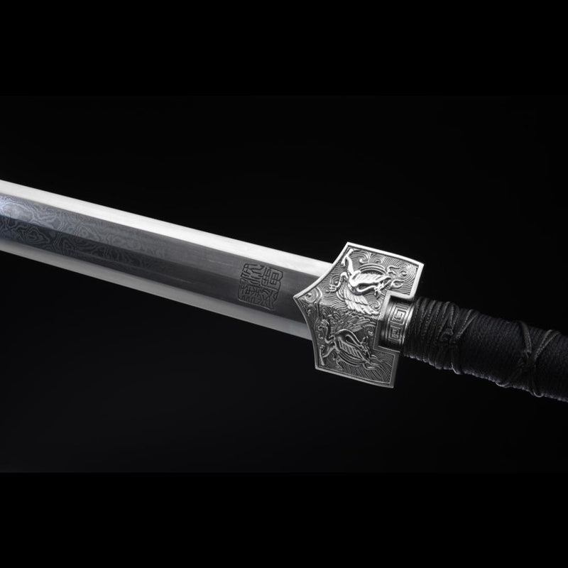 Handmade Chinese Sword Four-Holy-Animal Han Jian Folded Steel Eight-Si 