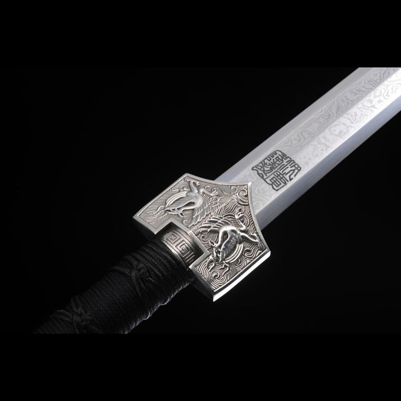 Handmade Chinese Sword Four-Holy-Animal Han Jian Folded Steel Eight-Si 
