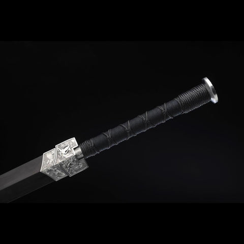 Handmade Chinese Sword Four-Holy-Animal Han Jian Folded Steel Eight-Sided Blade Ebony Scabbard-COOLKATANA-SL-6051-U