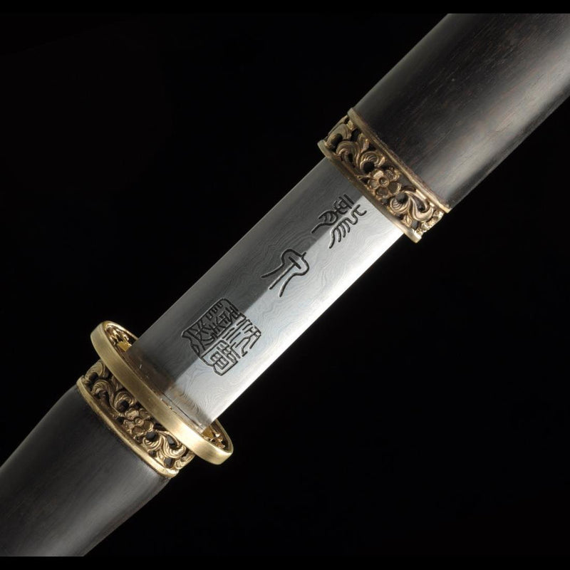 Handgefertigtes chinesisches Schwert Traditionelles Feng Shui Jian Gefaltete Stahlklinge Ebenholzscheide - COOLKATANA 