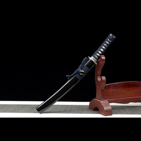 Hand Forged Japanese Tanto Sword Short Sword Blue Blade Folded Steel Iron Tsuba Full Tang Sharp-COOLKATANA-SL-1260-U