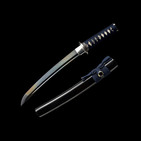 Hand Forged Japanese Tanto Sword Short Sword Blue Blade Folded Steel Iron Tsuba Full Tang Sharp-COOLKATANA-SL-1260-U