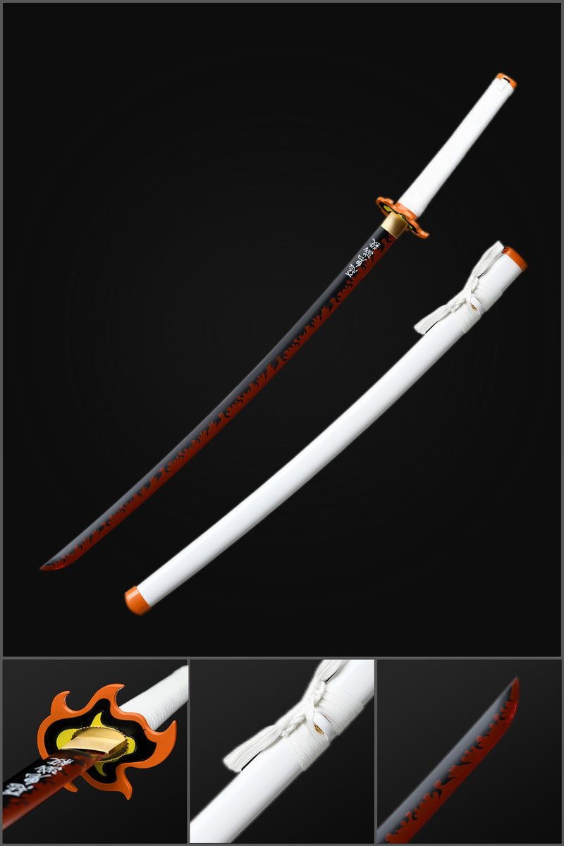 1095 High Carbon Steel White Demon Slayer Kyojuro Rengoku sword Nichirin Katana Sword 